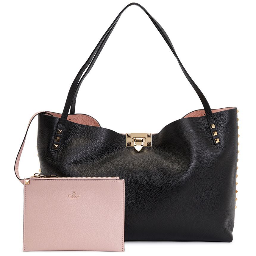 Valentino Rockstud Leather Tote Bag with Detachable Pouch