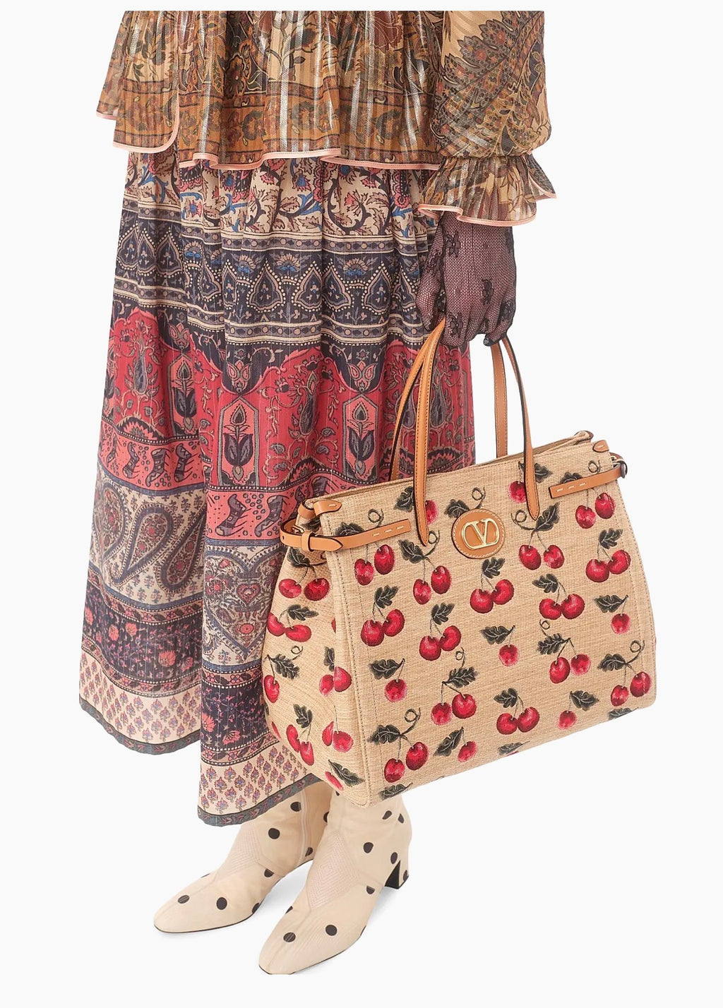 Valentino Cherry Embroidered Tote Bag