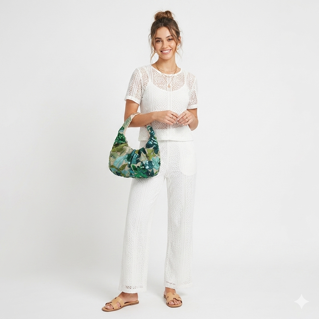 Floral Embroidered Sequin Hobo Bag