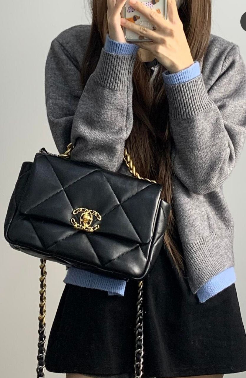 Chanel 19 Bag Small Black Lambskin Leather Crossbody Bag