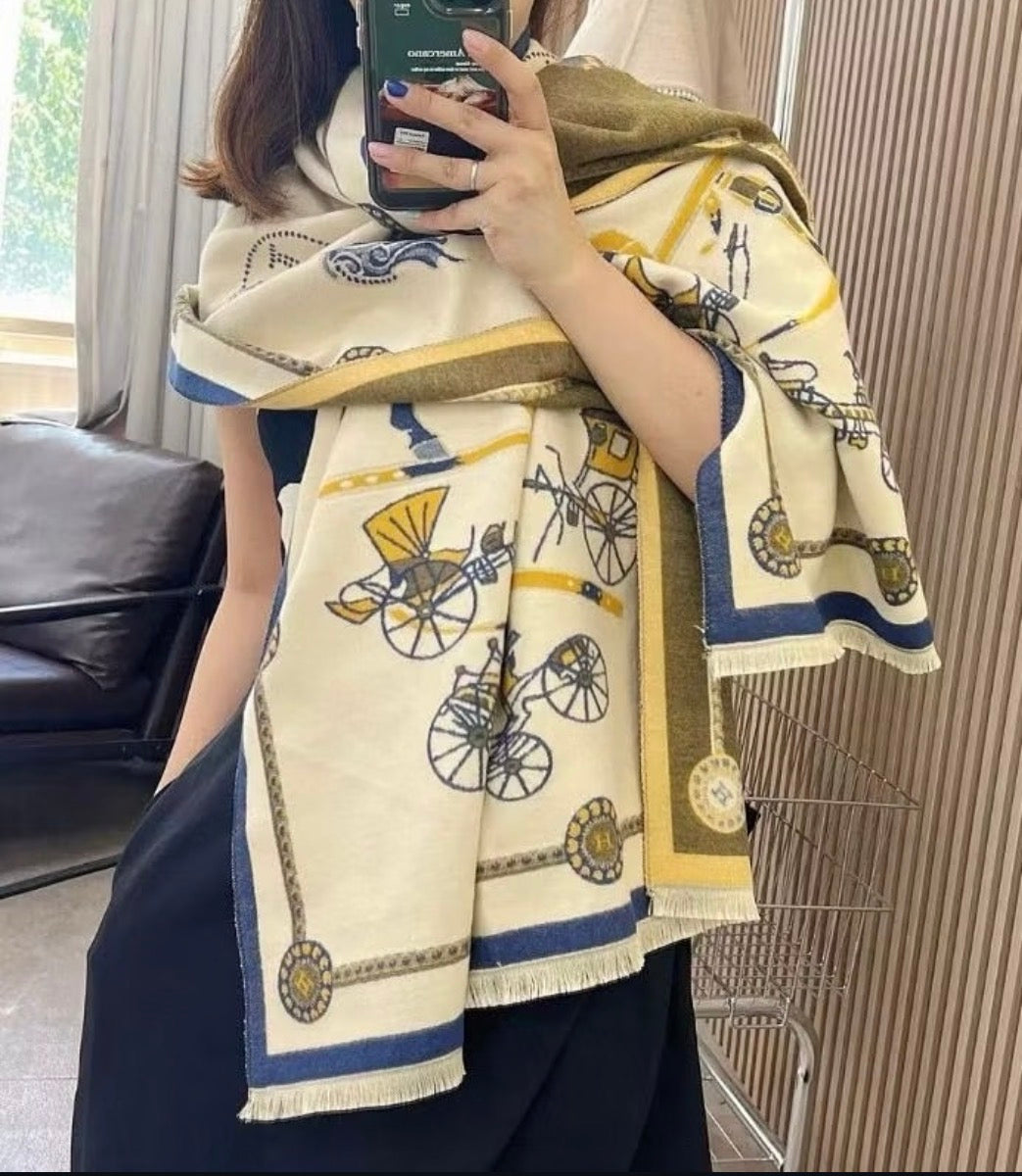 Hermès-Inspired Soft Shawl – Carriage Print