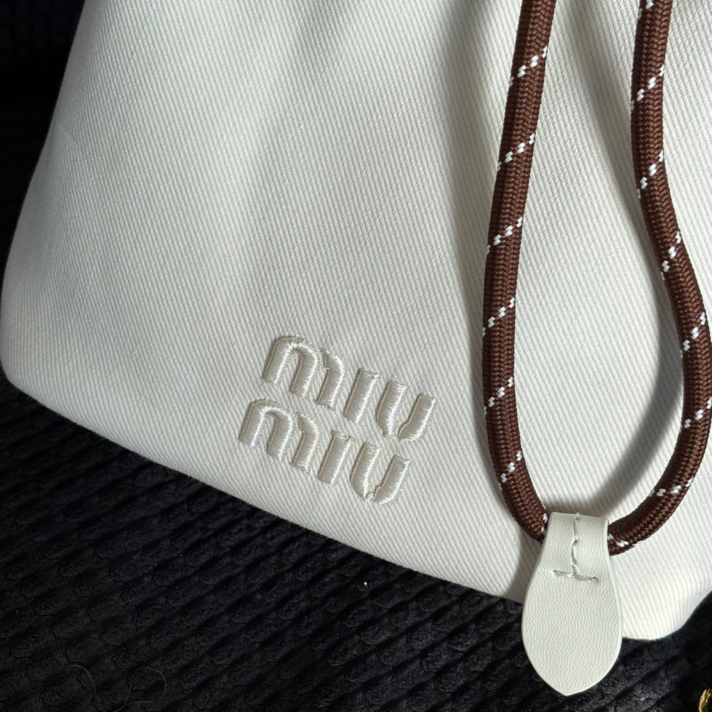 Miu Miu Logo Canvas Drawstring Bucket Bag