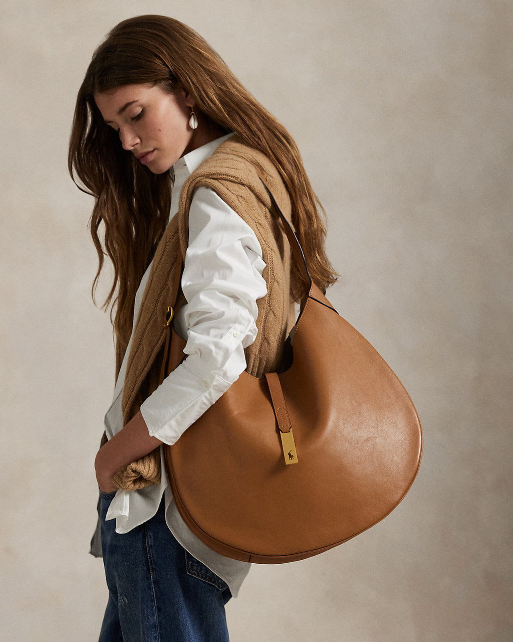 Polo Ralph Lauren Polo ID Leather Hobo Shoulder Bag