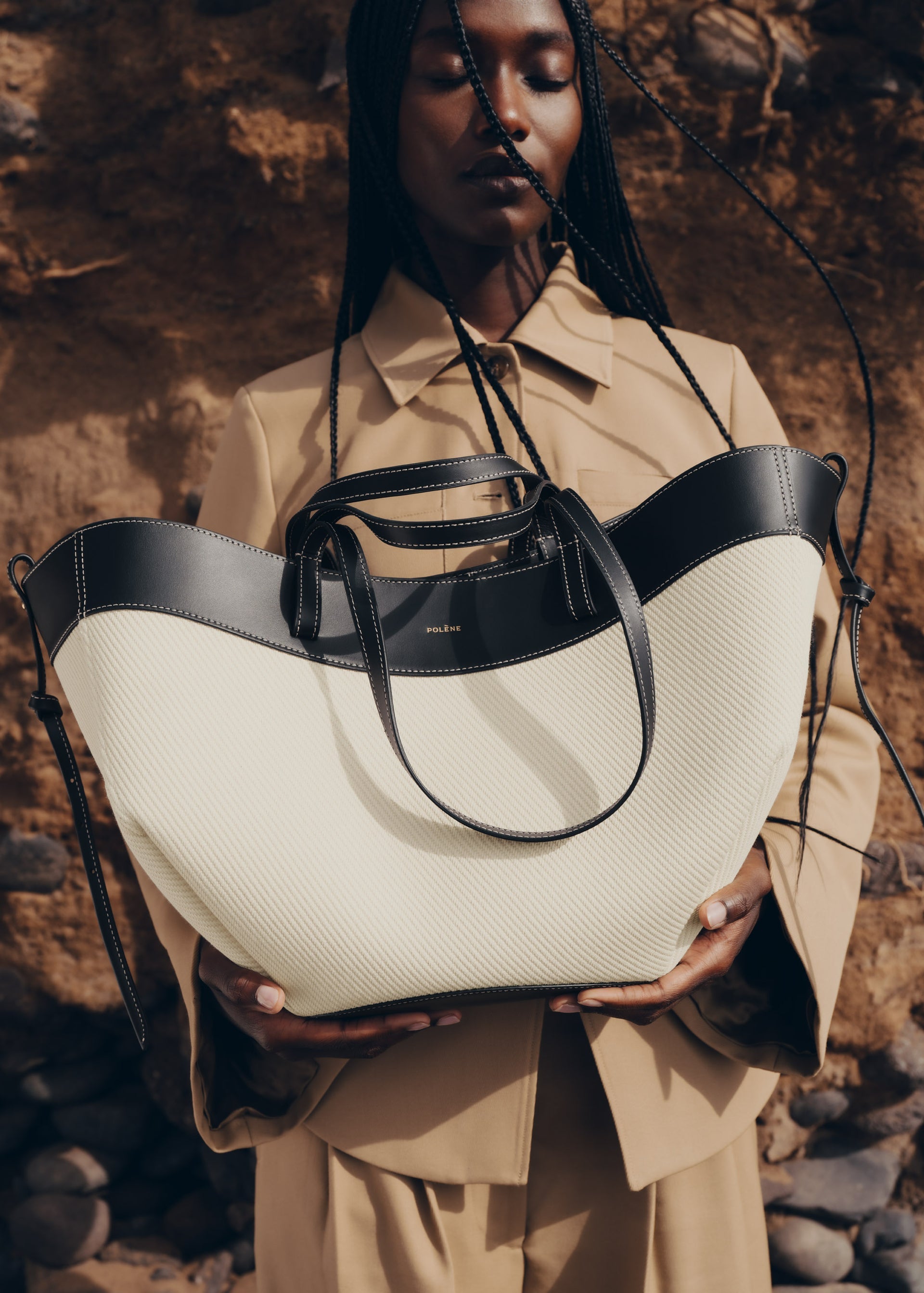 Polène Cyme Canvas and Leather Tote Bag