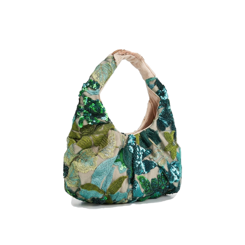 Floral Embroidered Sequin Hobo Bag