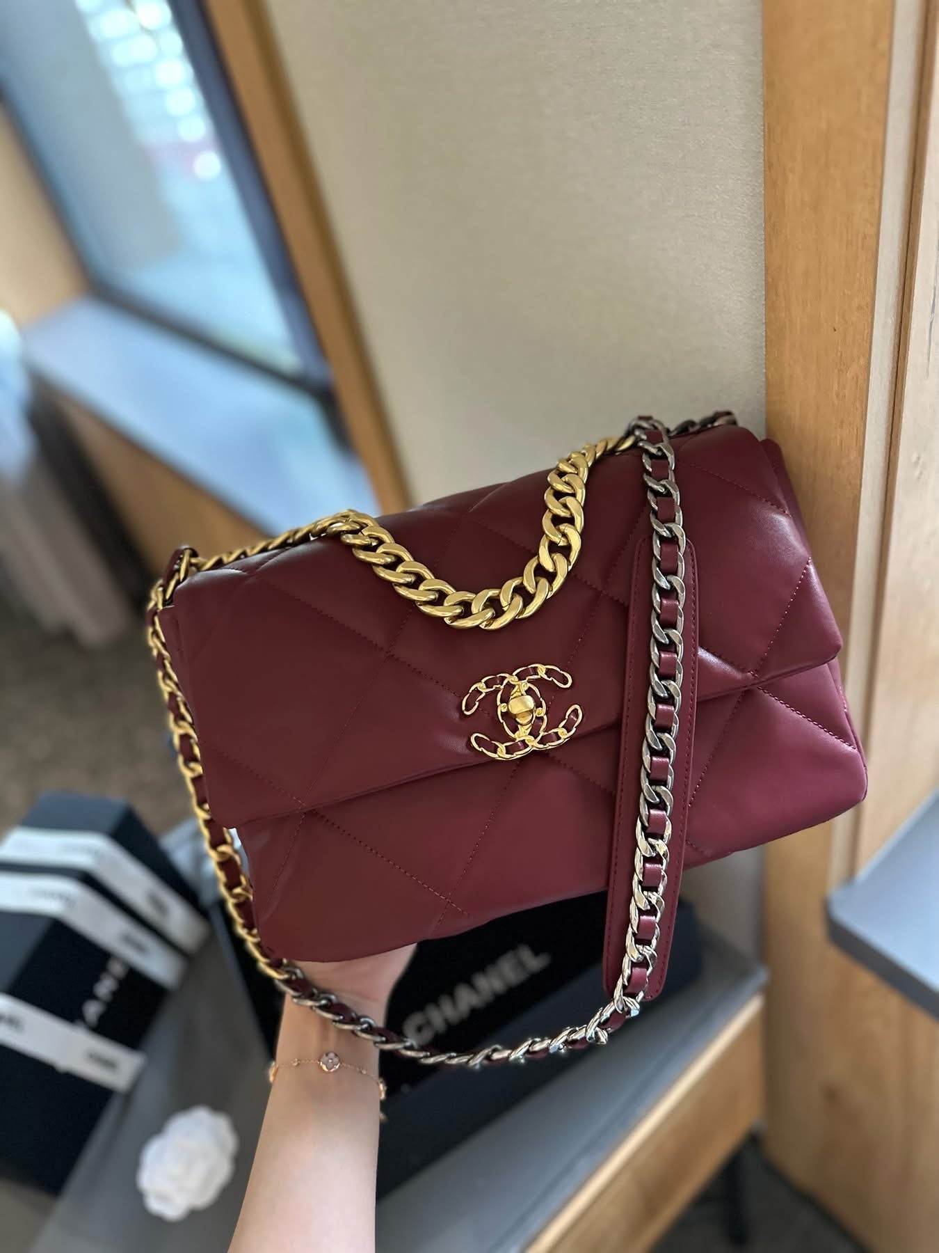 Chanel 19 Flap Bag in Burgundy Leather