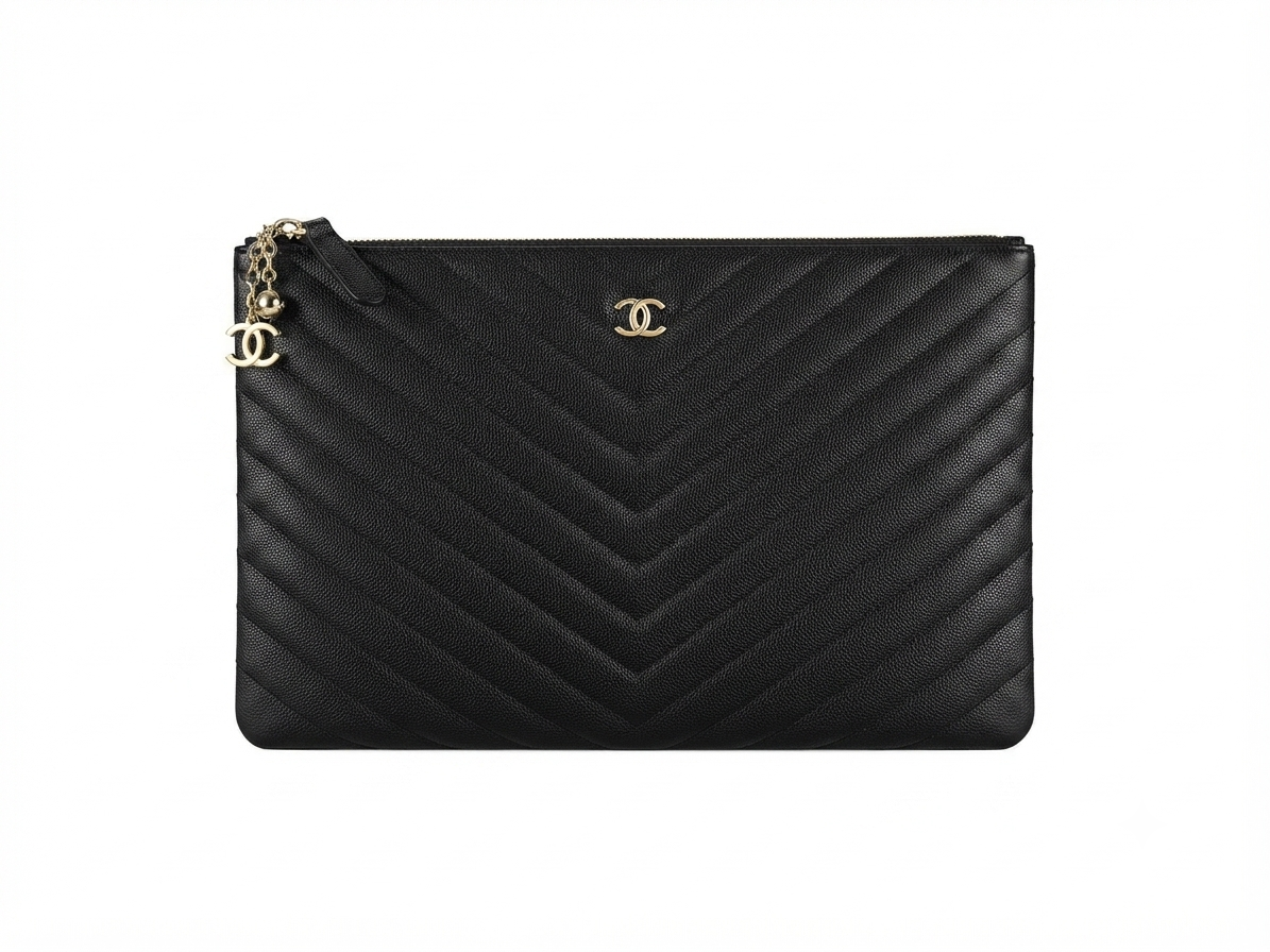 Chanel Chevron Quilted Caviar Zip Pouch