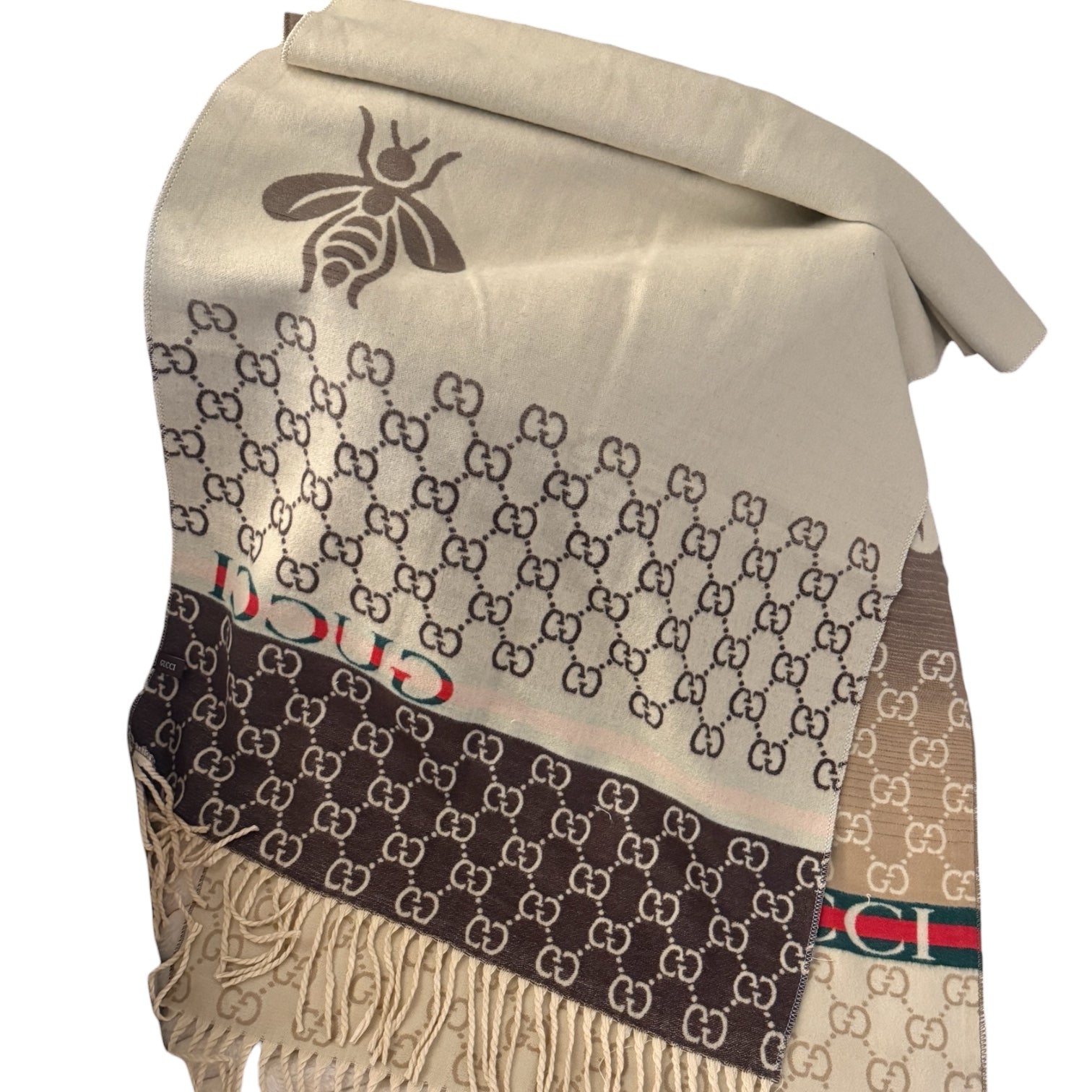 Gucci GG Bee Jacquard Double-Face Wool Scarf