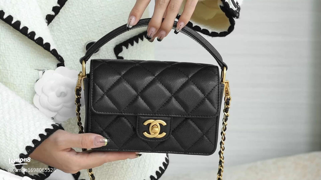 Chanel Shiny Caviar Quilted Mini Top Handle Flap Bag