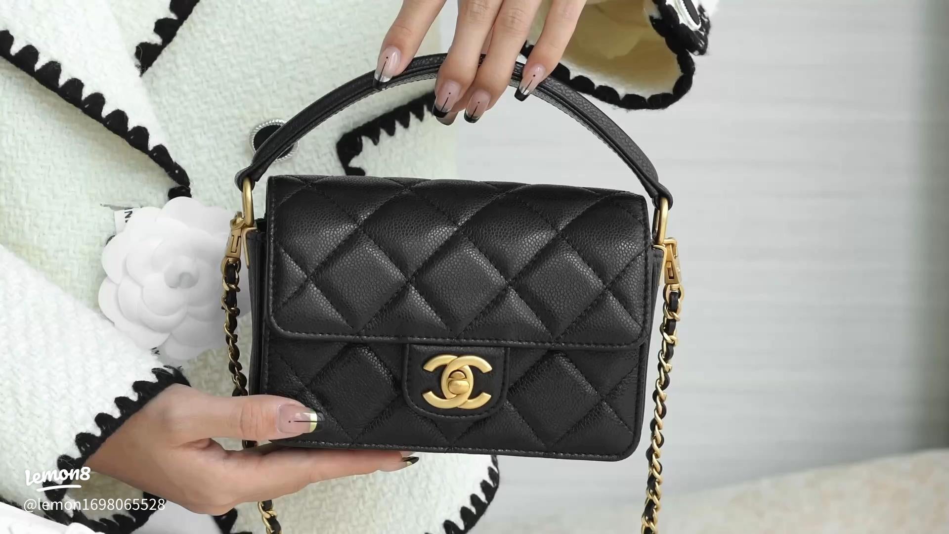 Chanel Shiny Caviar Quilted Mini Top Handle Flap Bag