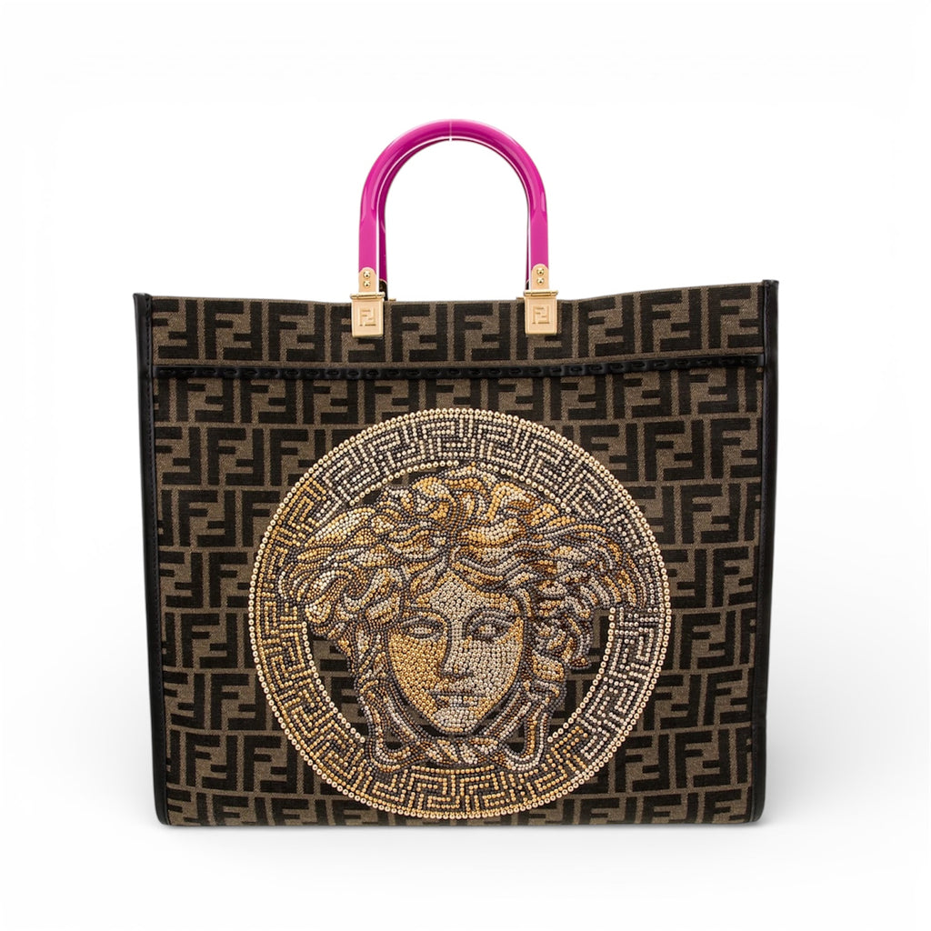 FENDACE (Fendi x Versace) Tote Bag – FF Canvas with Medusa Crystal Design