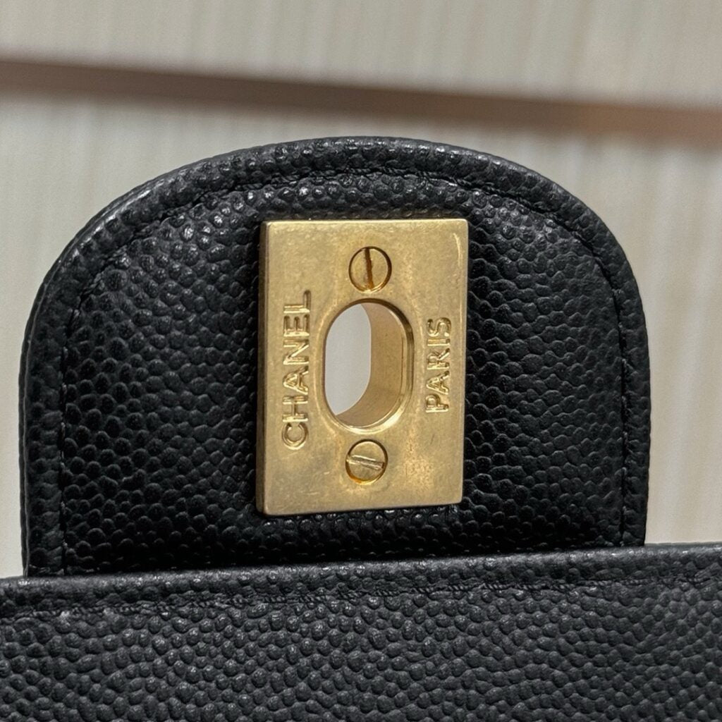 Chanel Shiny Caviar Quilted Mini Top Handle Flap Bag