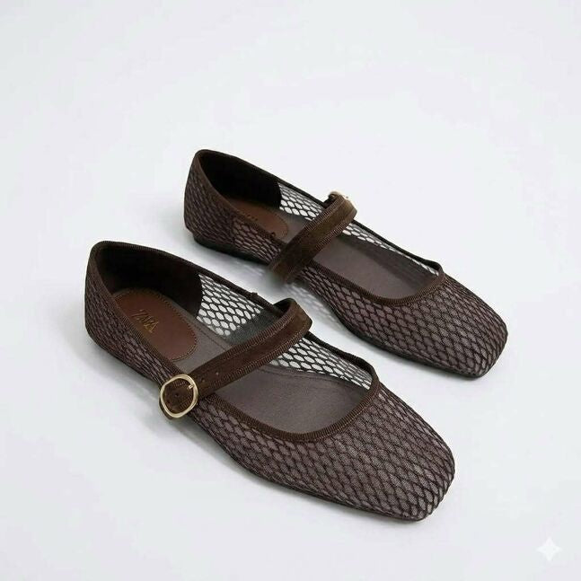 Zara Mesh Mary Jane Ballet Flats