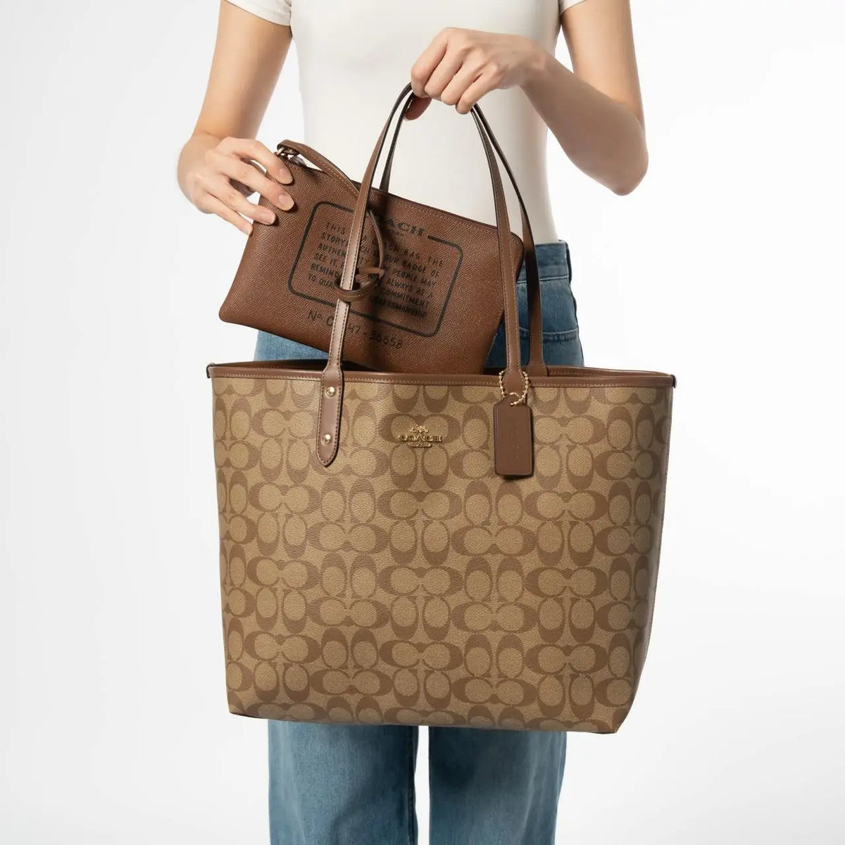 Coach Reversible City Tote with Removable Pouch-Double sided