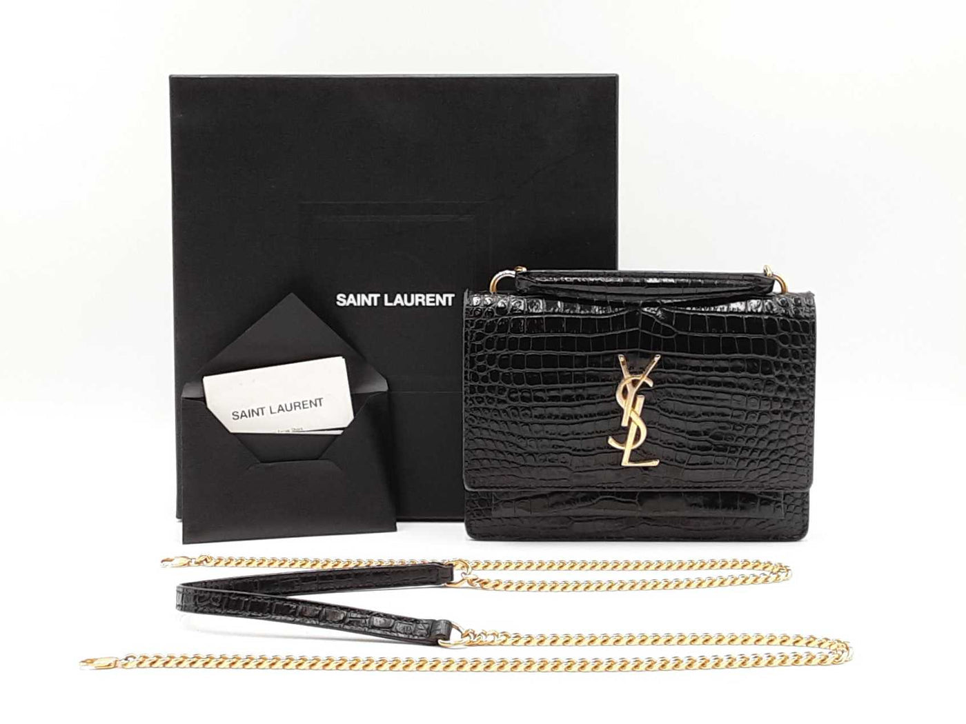 Saint Laurent Cassandra Croc-Embossed Top Handle Bag