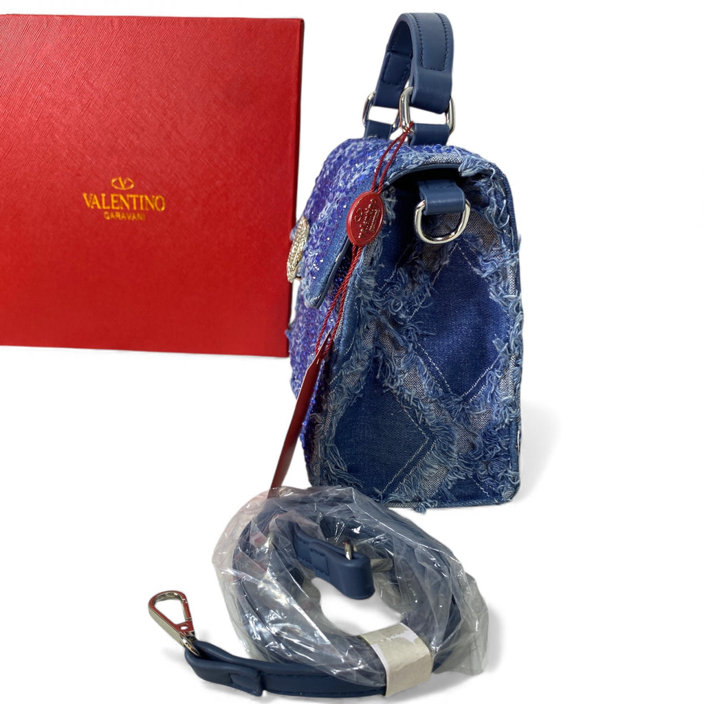Valentino Crystal Denim Top-Handle Bag