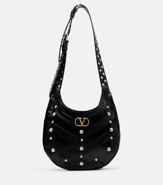Valentino Garavani VLogo Suede Studded Hobo Bag