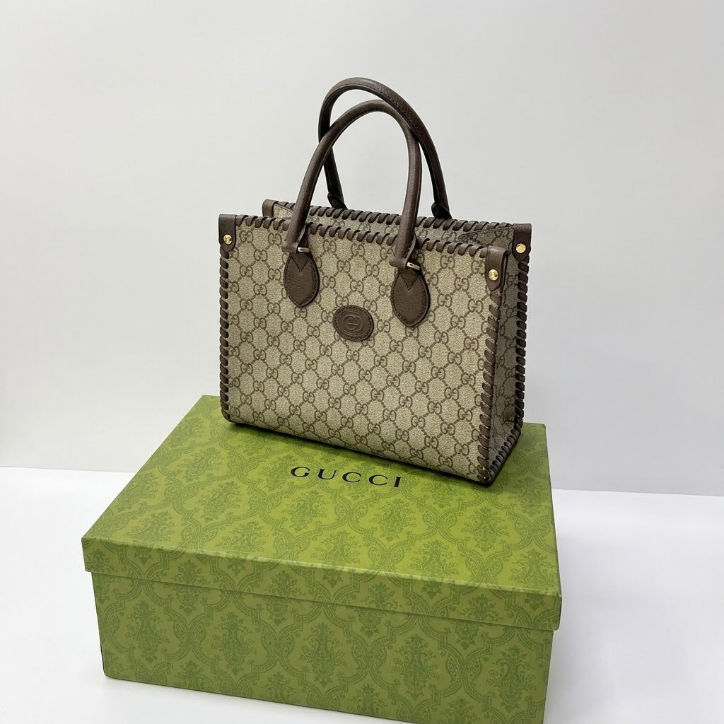 Gucci GG Supreme Braided Trim Tote Bag