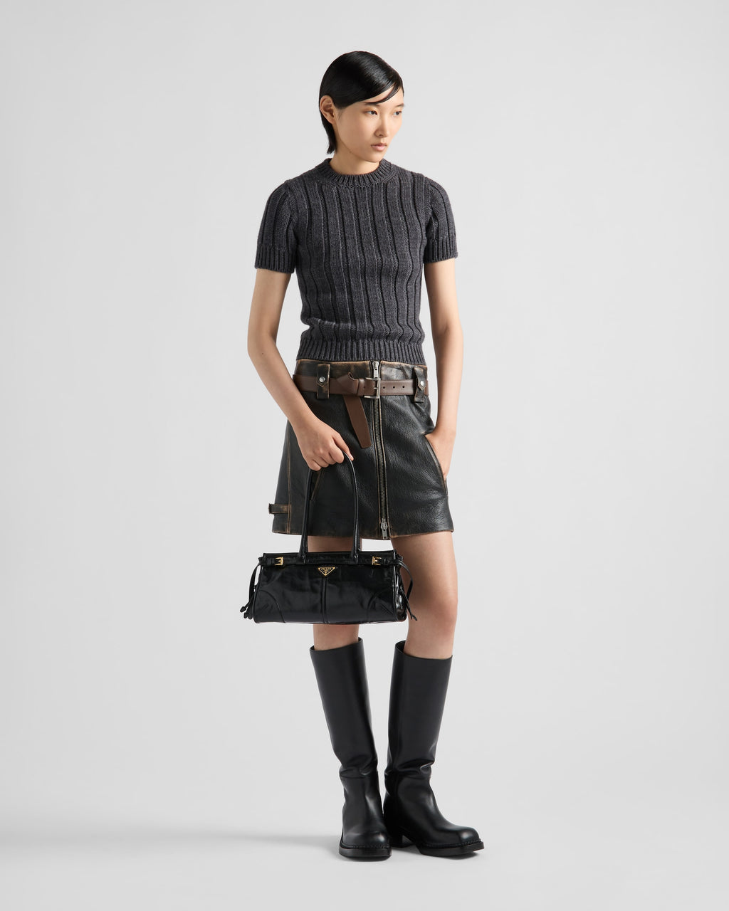 Prada Buckle Leather Shoulder Bag