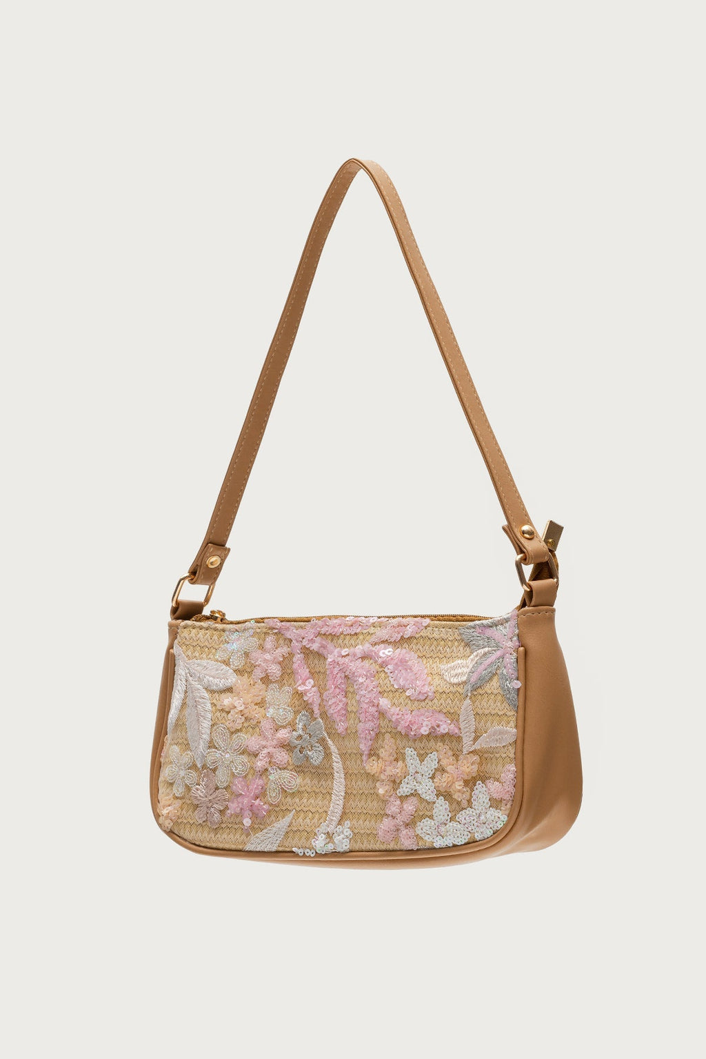 Floral Sequin Shoulder Baguette Bag