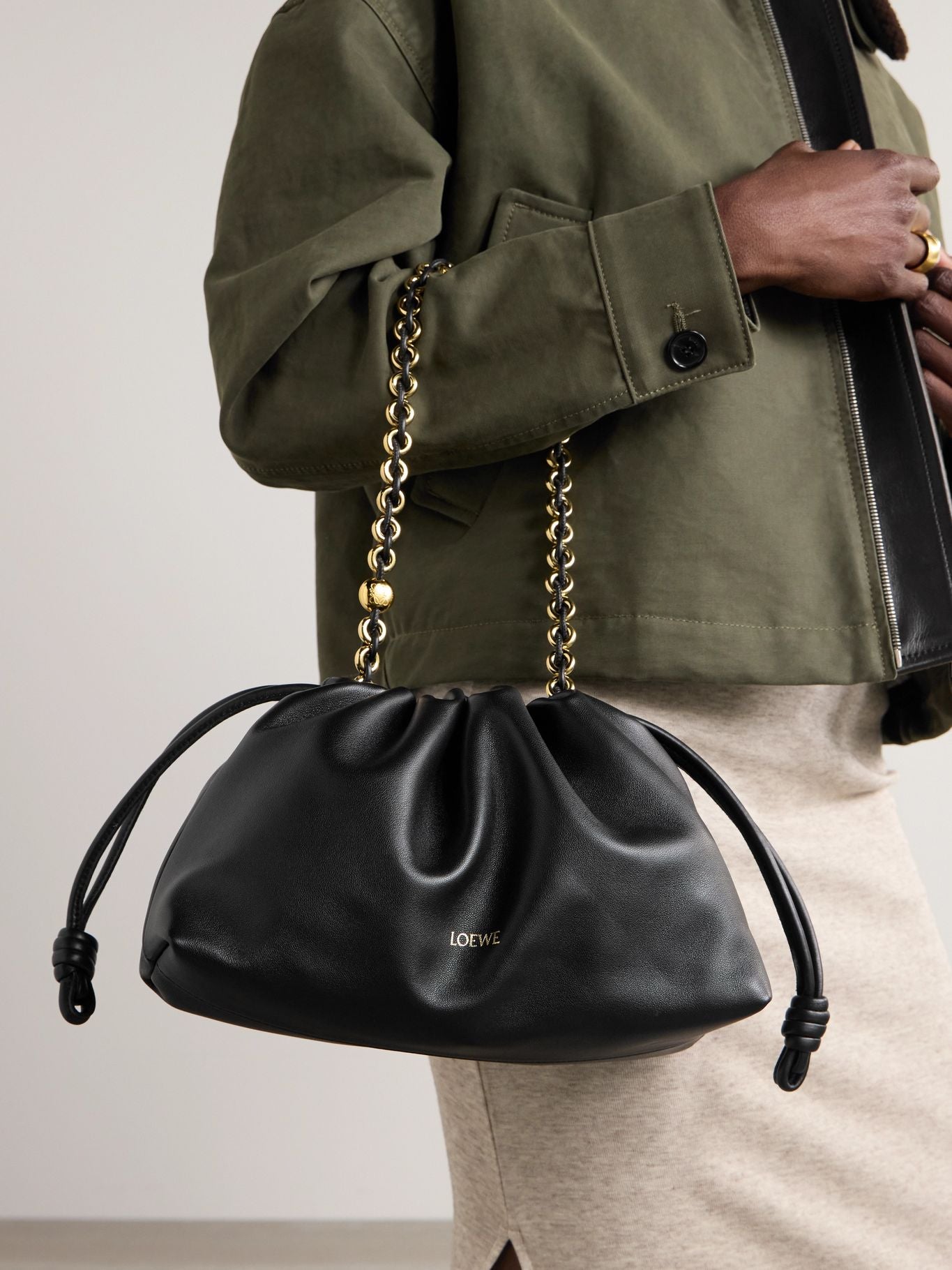 Loewe Flamenco Leather Chain Clutch Bag