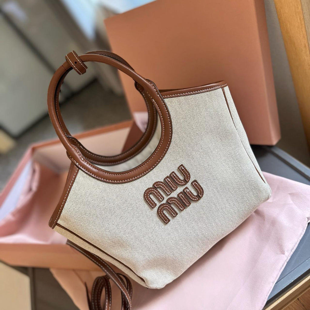 Miu Miu Canvas Leather Tote