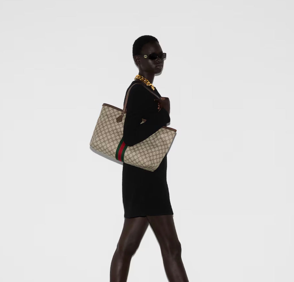 Ophidia medium leather-trimmed printed coated-canvas tote