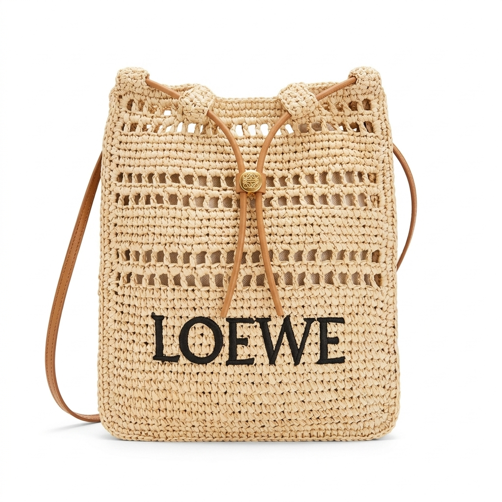 Loewe Raffia Drawstring Bag