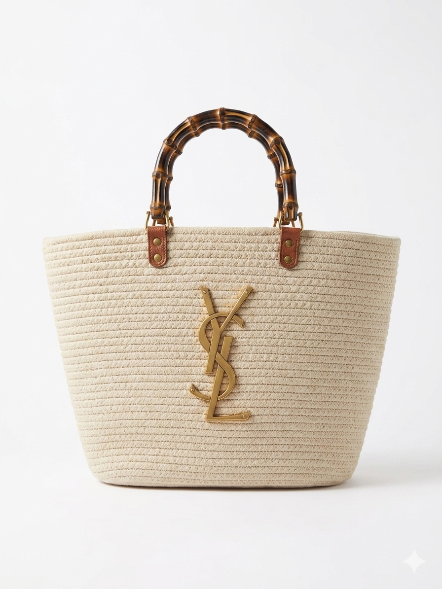 YSL Straw Bamboo Handle Tote