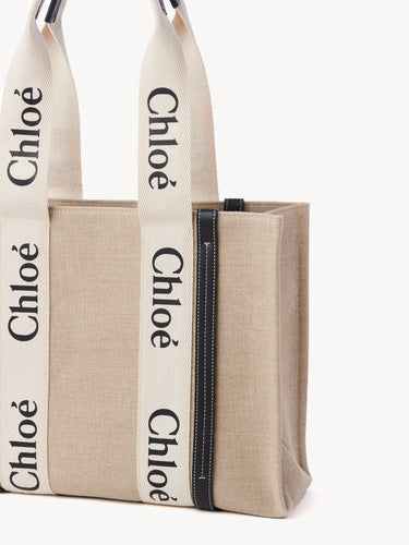 Chloé Medium Woody Tote Bag In Linen