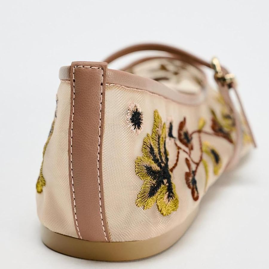 Zara Embroidered Mesh Mary Jane Ballet Flats