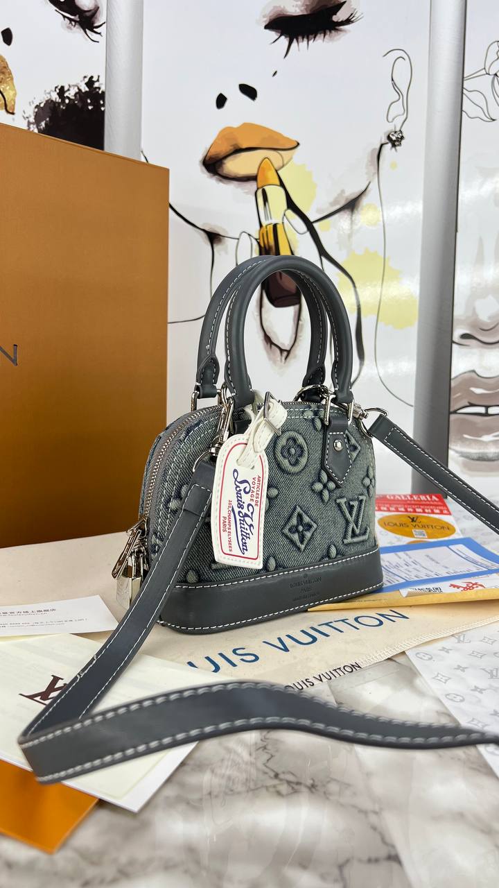 ‏Louis Vuitton Alma BB Denim Bag – Blue Monogram with Grey Leather trim