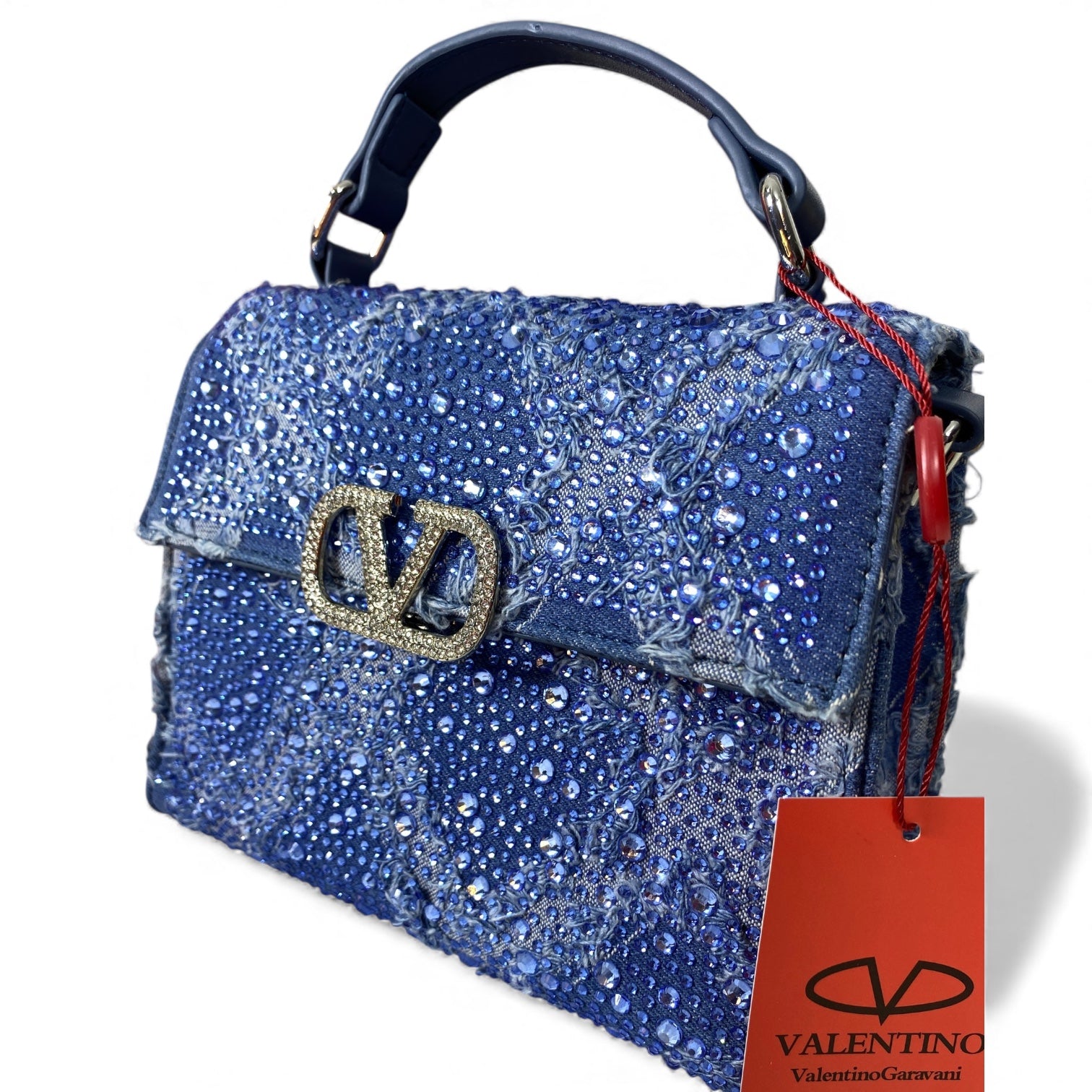 Valentino Crystal Denim Top-Handle Bag