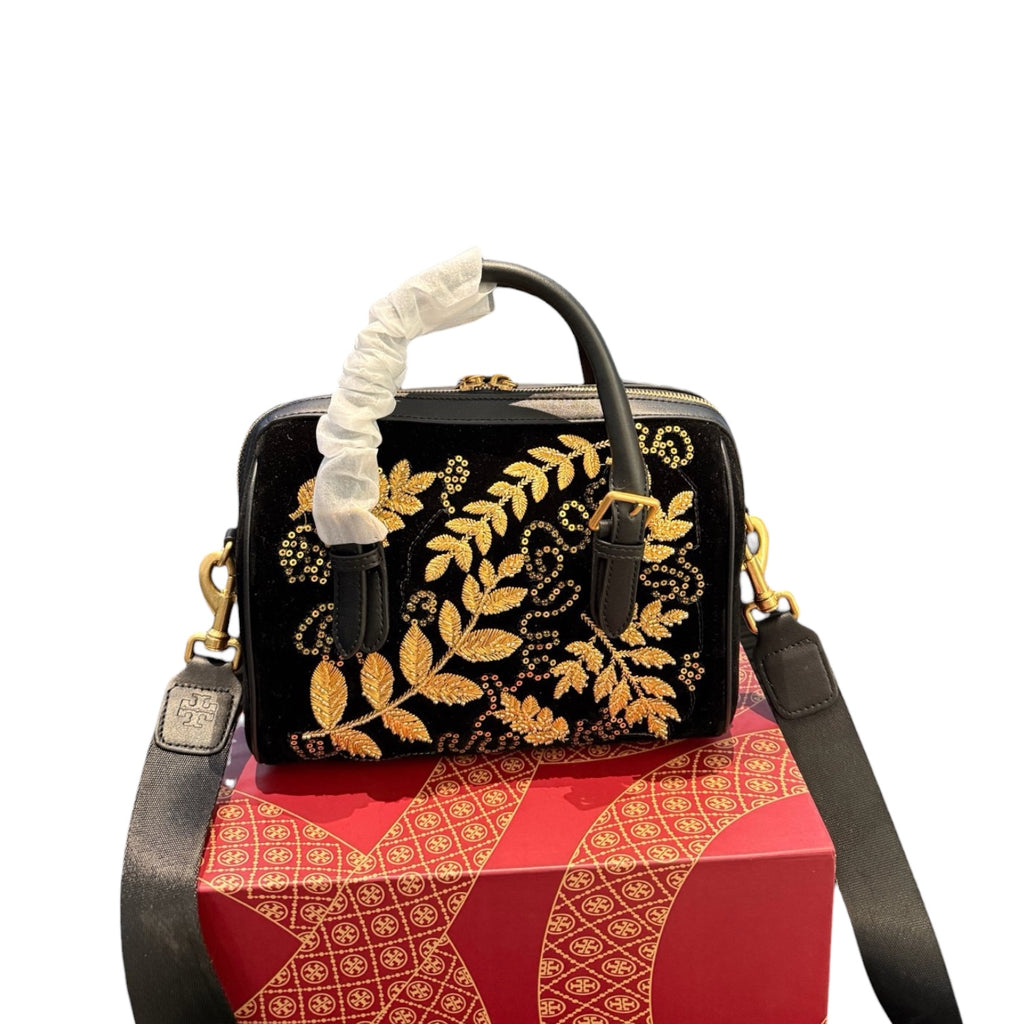 Tory Burch Embroidered Velvet Satchel Bag