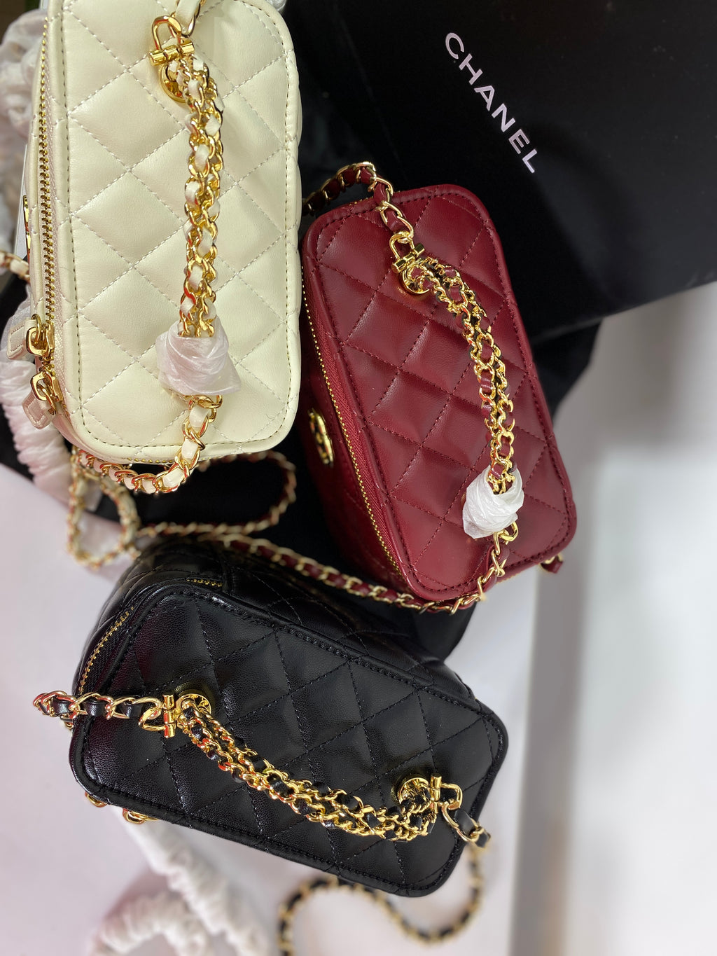 Chanel Black Calfskin Chain Vanity Bag