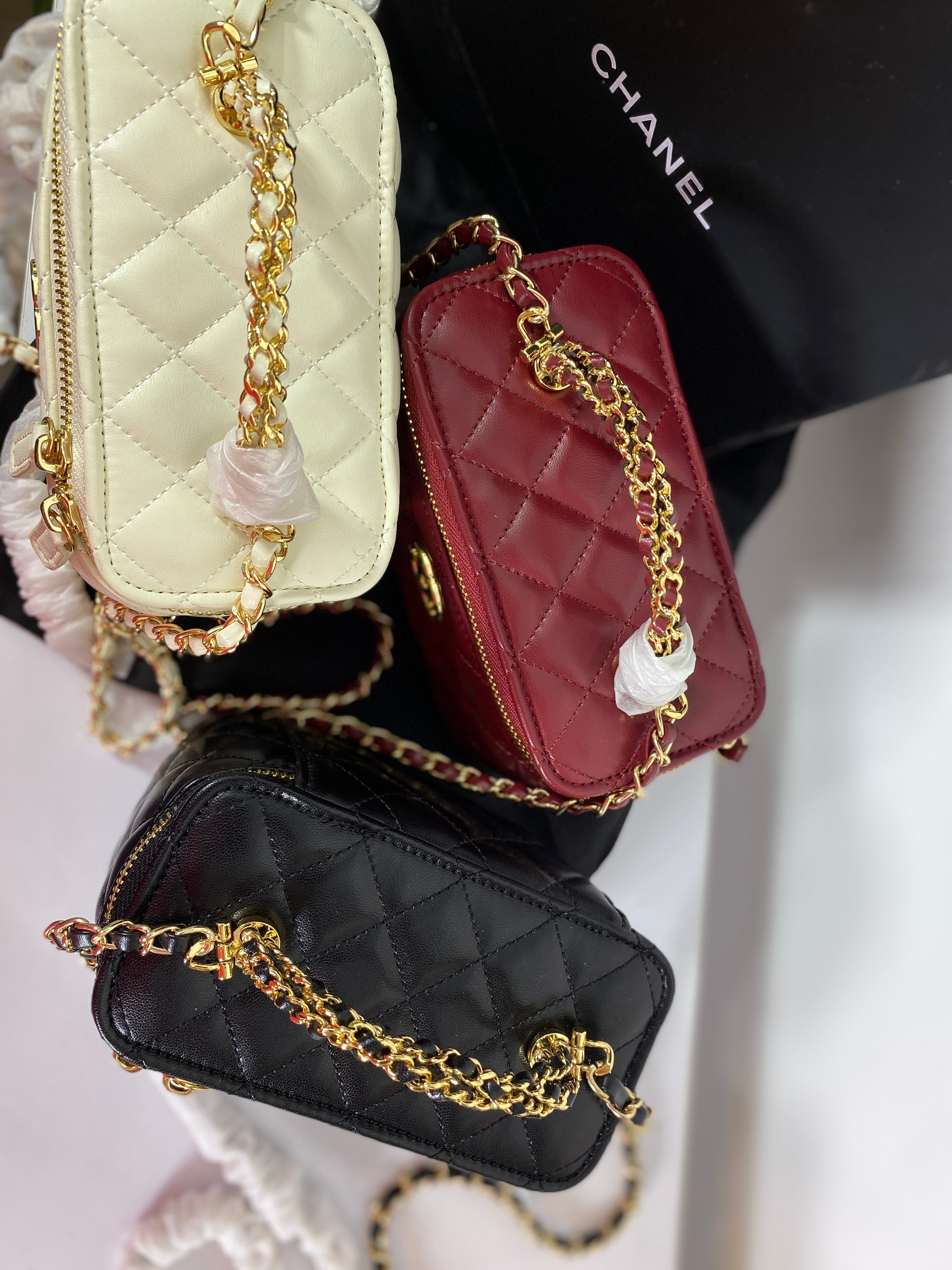 Chanel Black Calfskin Chain Vanity Bag