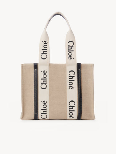 Chloé Medium Woody Tote Bag In Linen