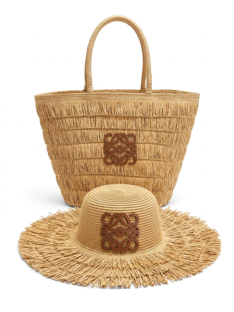 Loewe Raffia Beach Tote & Hat Set