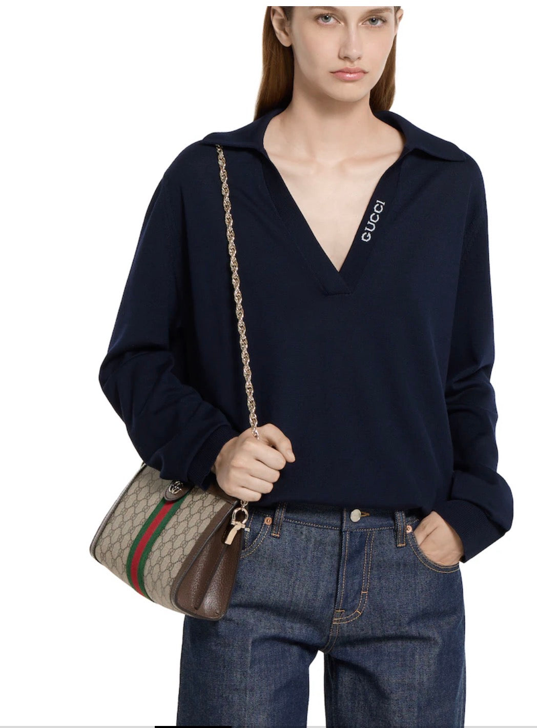 Gucci GG Canvas Clutch with Chain