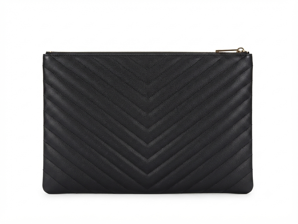 Chanel Chevron Quilted Caviar Zip Pouch