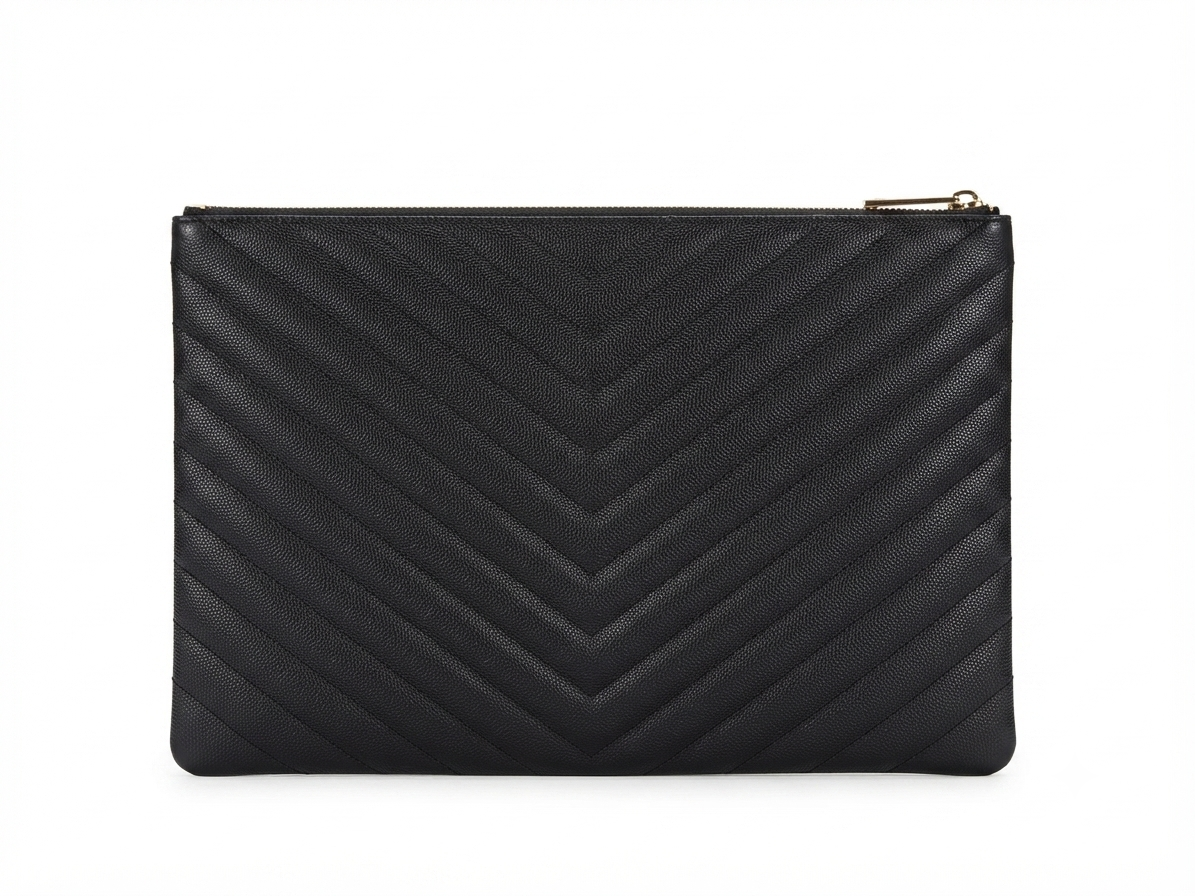 Chanel Chevron Quilted Caviar Zip Pouch