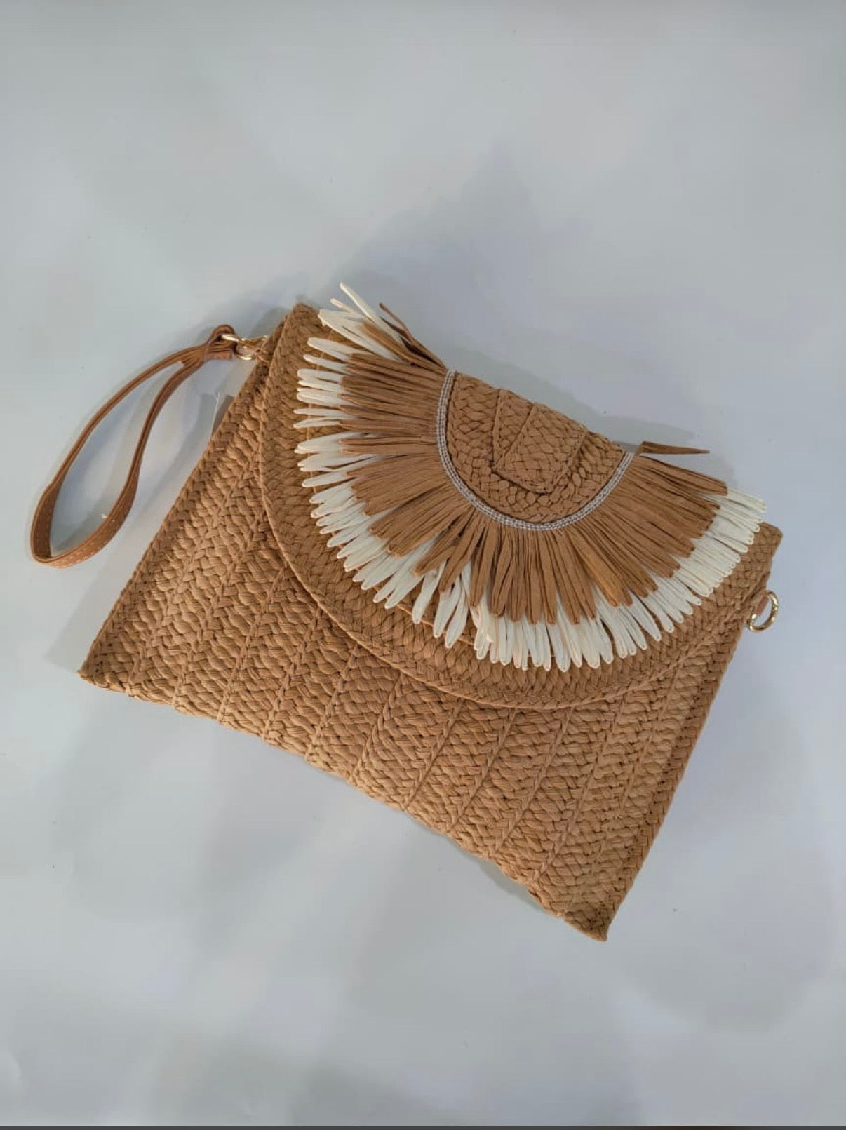 Woven Raffia Tassel Flap Bag