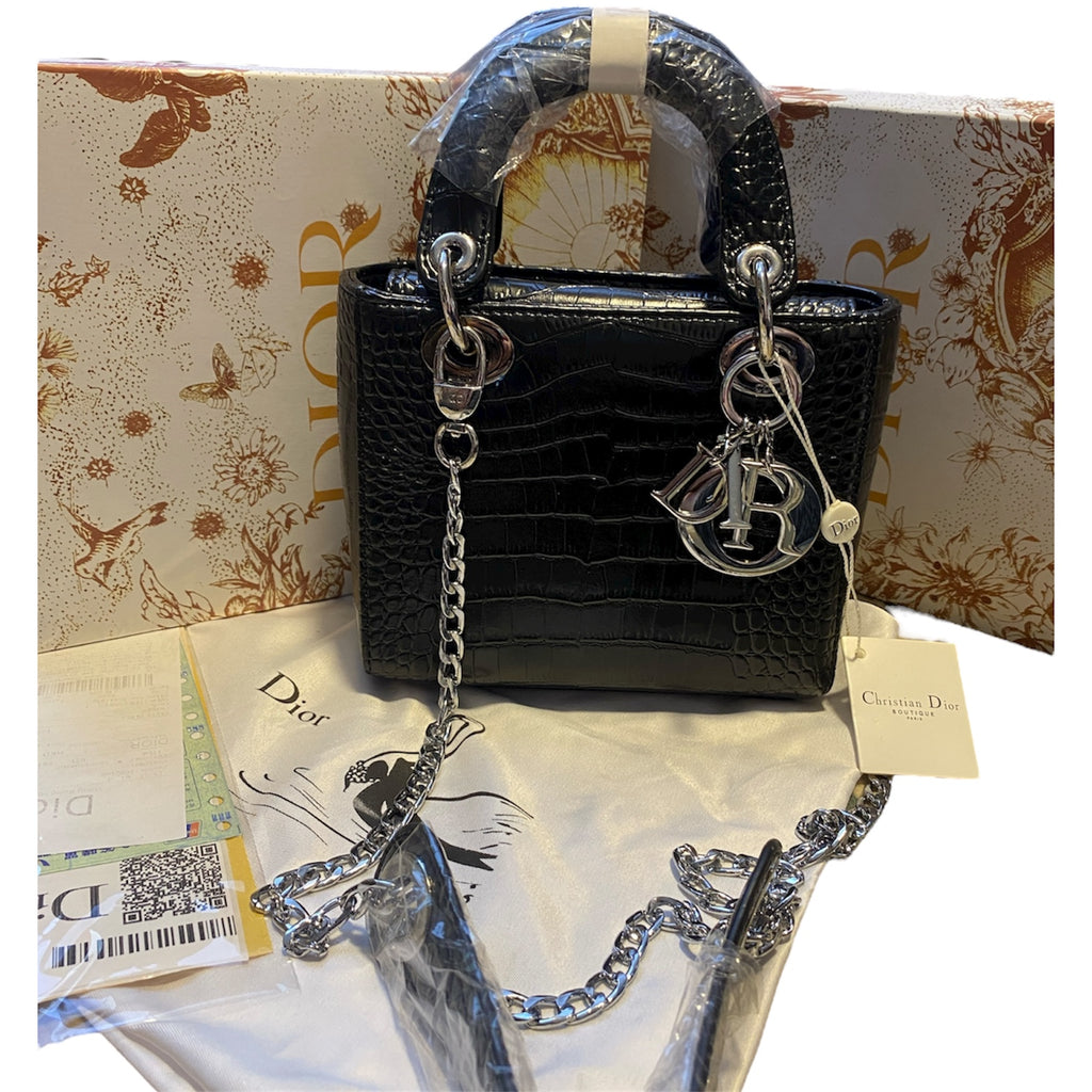 Lady Dior Crocodile-Embossed Bag