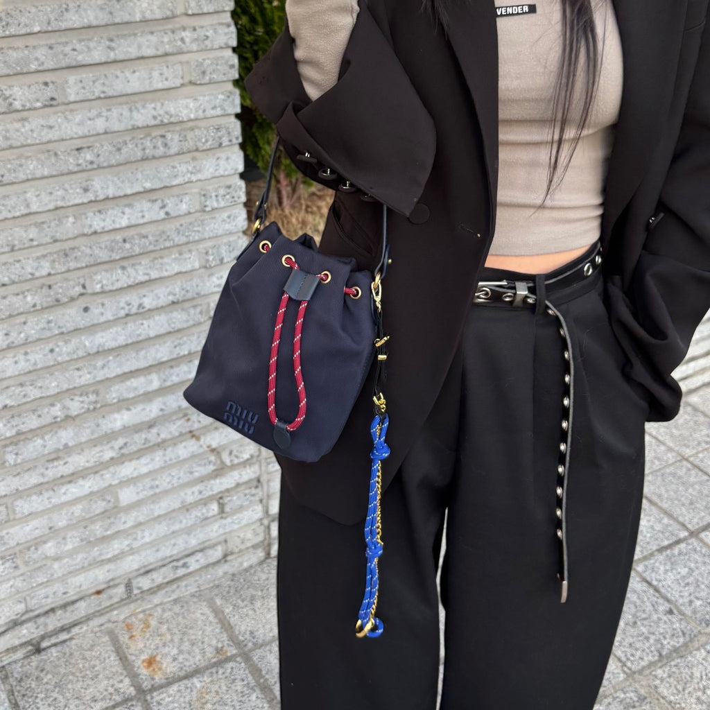 Miu Miu Logo Canvas Drawstring Bucket Bag