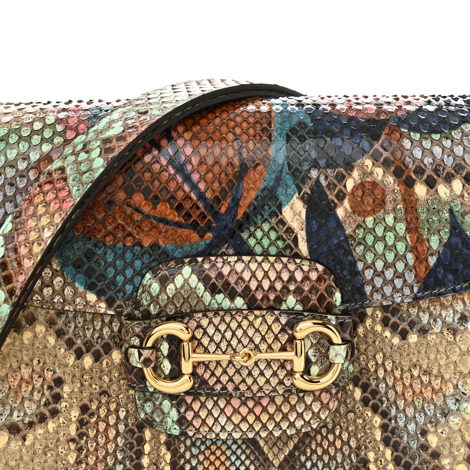 Gucci Horsebit Python Print Shoulder Bag