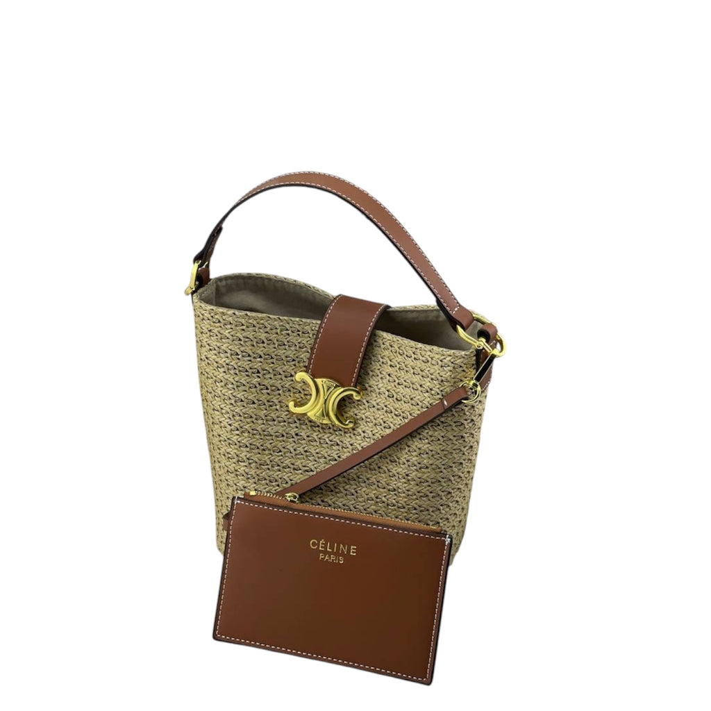 Celine Teen Triomphe Panier in Raffia and Calfskin