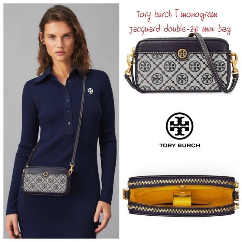 TORY BURCH T MONOGRAM JACQUARD DOUBLE-ZIP MINI BAG