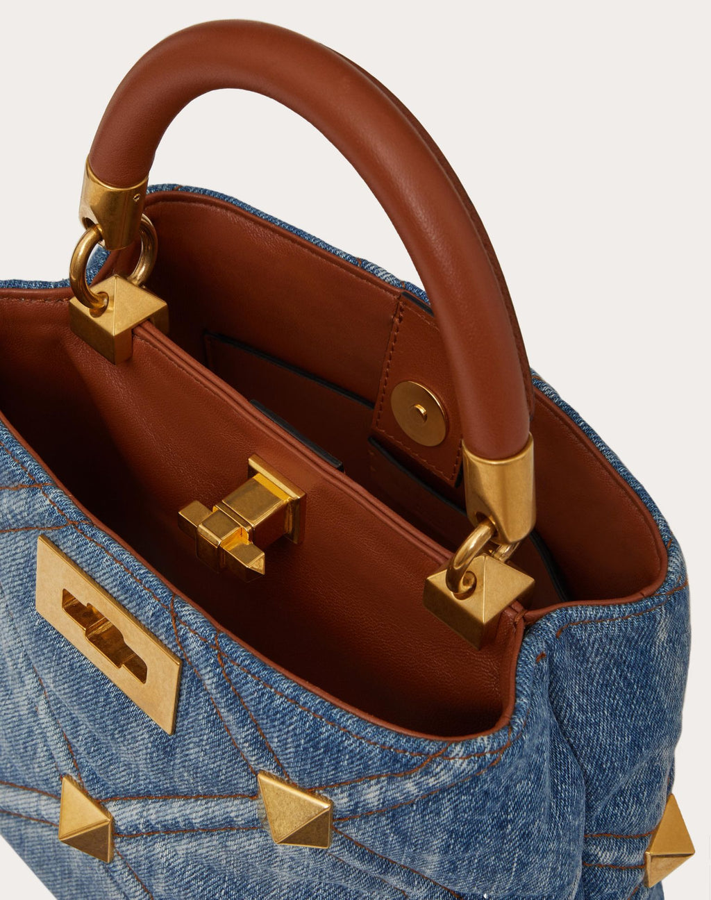 Valentino Garavani Roman Stud Denim Top Handle Bag