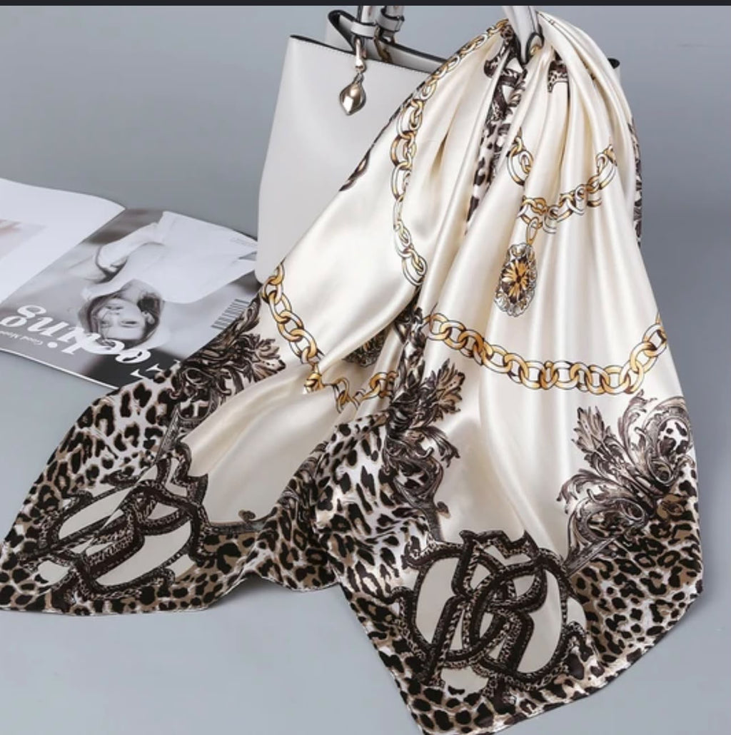 Dolce & Gabbana Leopard & Baroque Print Silk Scarf