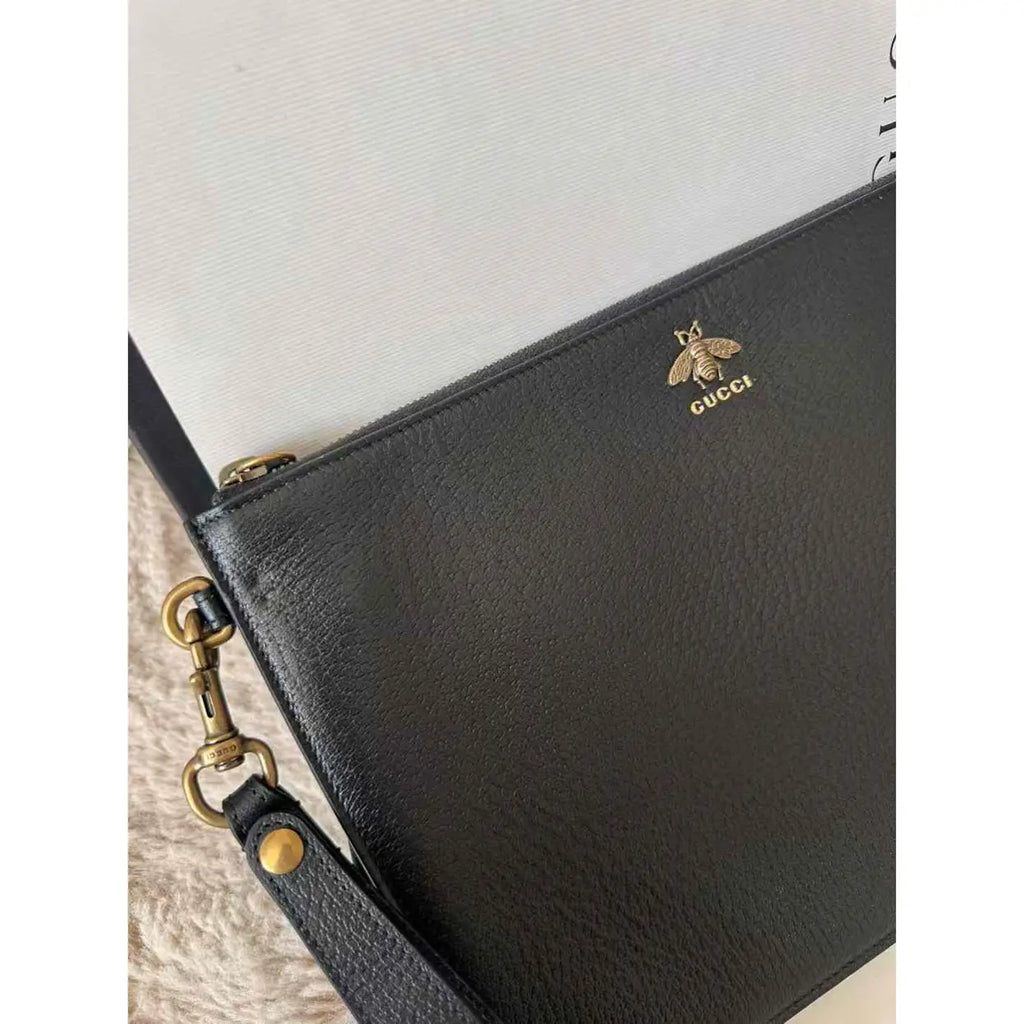 Gucci Bee Clutch in Black Leather